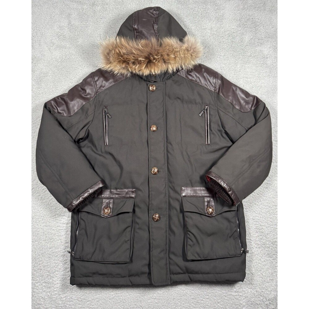 Etro Milano Parajumper Parka Fur Hood/leather/Down Rain Jacket Size Large Rare